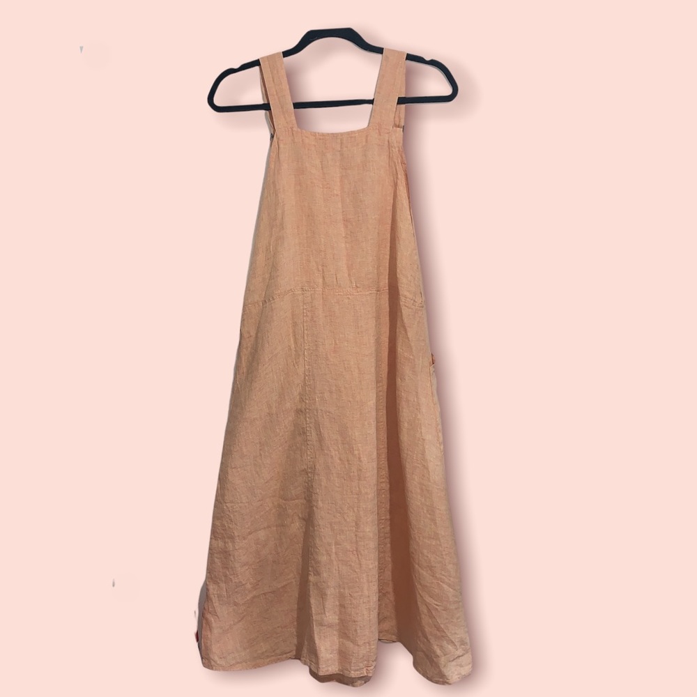 FLAX by Jeanne Engelhart Peach Linen Pinafore Dress - Picture 2 of 4